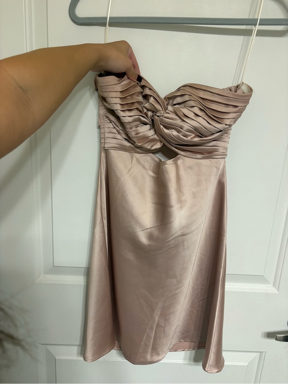 Princess Polly Strapless Satin Dress in Blush Pink